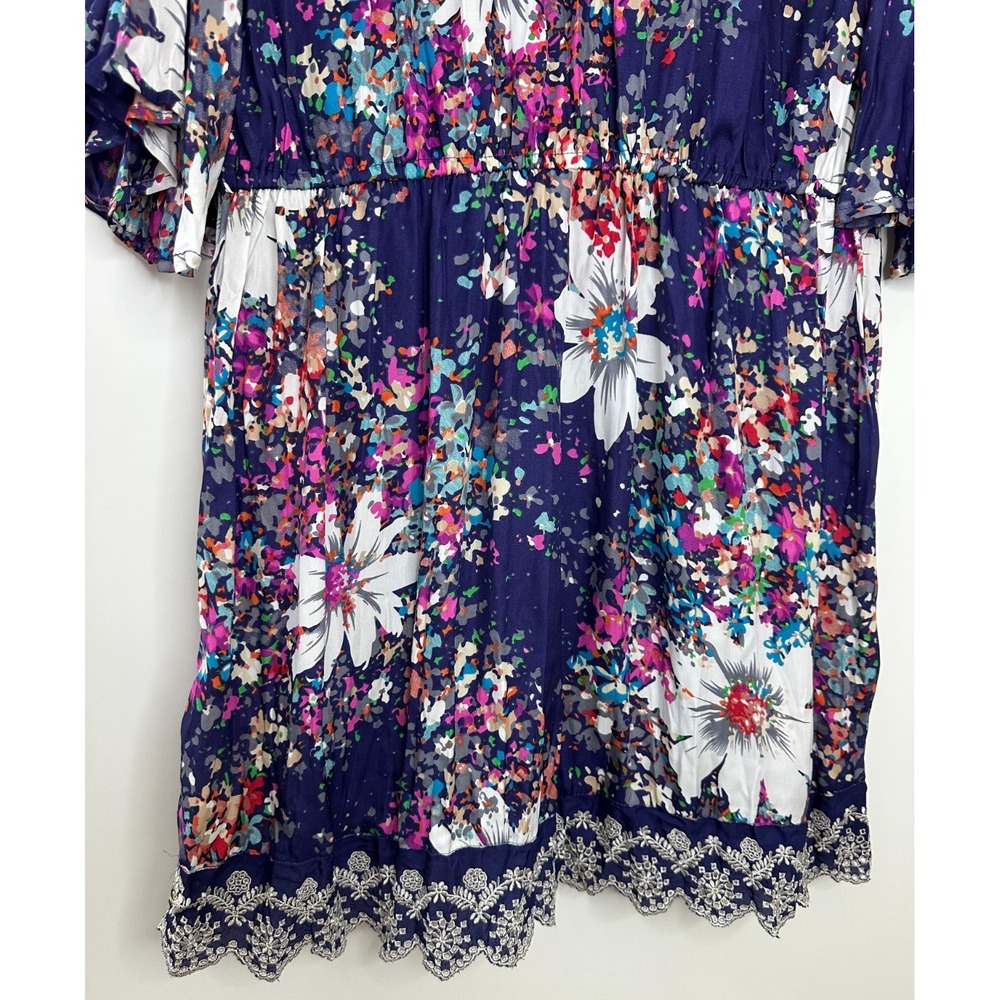 John Paul Richard 2 Pc Floral Lace Trim Tunic Top & Cami Mini Dress Purple Large - Picture 10 of 11